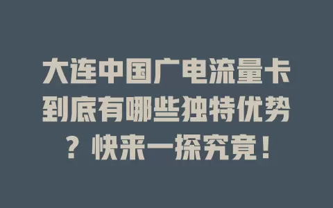 大连中国广电流量卡到底有哪些独特优势？快来一探究竟！