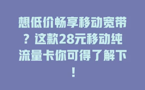 想低价畅享移动宽带？这款28元移动纯流量卡你可得了解下！