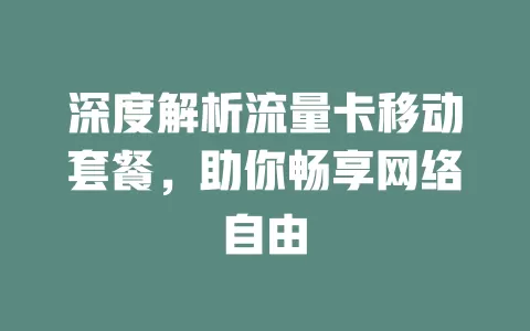 深度解析流量卡移动套餐，助你畅享网络自由