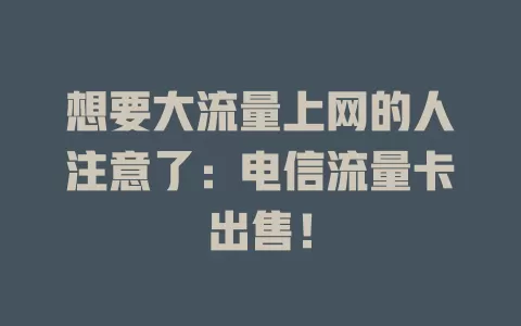 想要大流量上网的人注意了：电信流量卡出售！