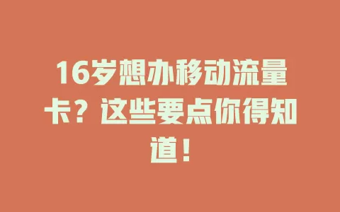 16岁想办移动流量卡？这些要点你得知道！