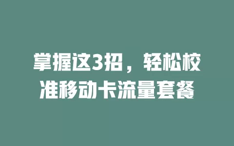 掌握这3招，轻松校准移动卡流量套餐