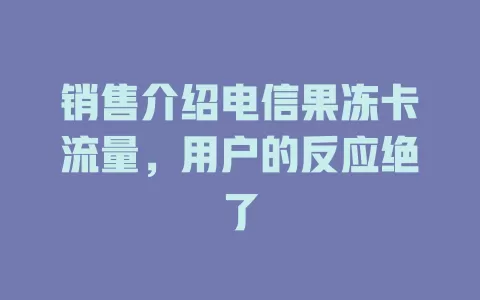 销售介绍电信果冻卡流量，用户的反应绝了