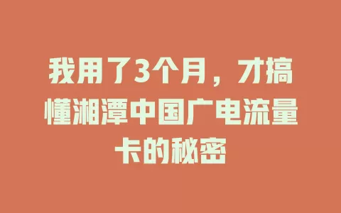 我用了3个月，才搞懂湘潭中国广电流量卡的秘密