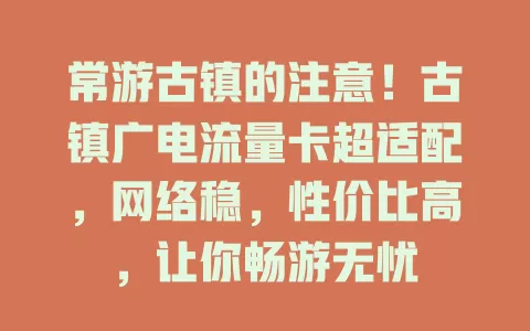 常游古镇的注意！古镇广电流量卡超适配，网络稳，性价比高，让你畅游无忧