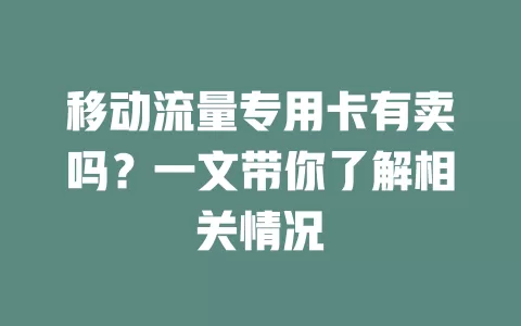 移动流量专用卡有卖吗？一文带你了解相关情况