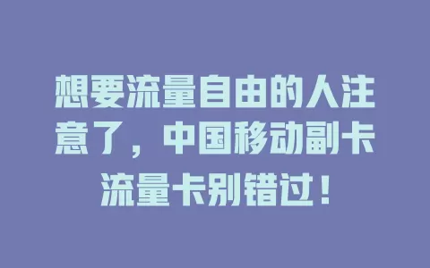 想要流量自由的人注意了，中国移动副卡流量卡别错过！