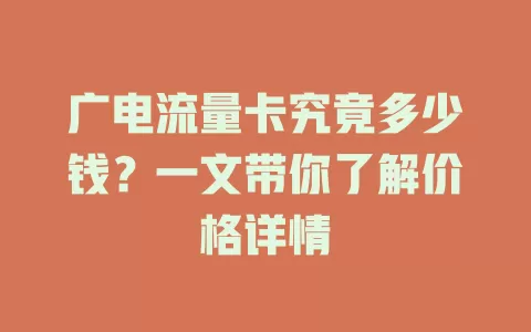 广电流量卡究竟多少钱？一文带你了解价格详情