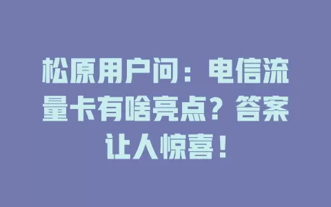 松原用户问：电信流量卡有啥亮点？答案让人惊喜！