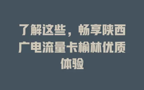 了解这些，畅享陕西广电流量卡榆林优质体验