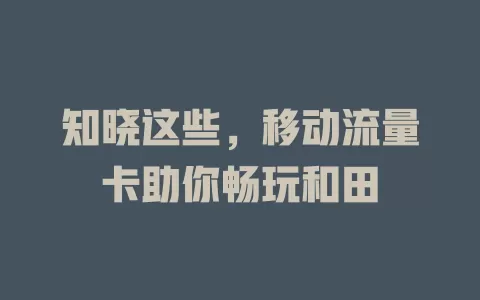 知晓这些，移动流量卡助你畅玩和田