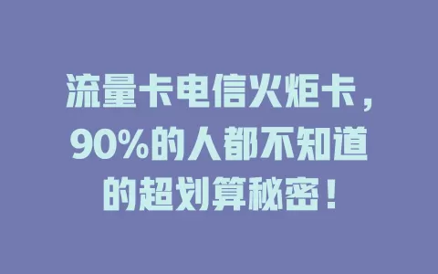 流量卡电信火炬卡，90%的人都不知道的超划算秘密！