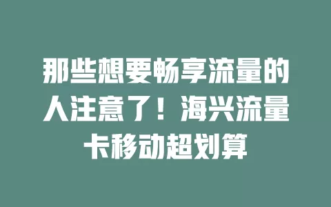 那些想要畅享流量的人注意了！海兴流量卡移动超划算