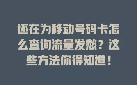 还在为移动号码卡怎么查询流量发愁？这些方法你得知道！