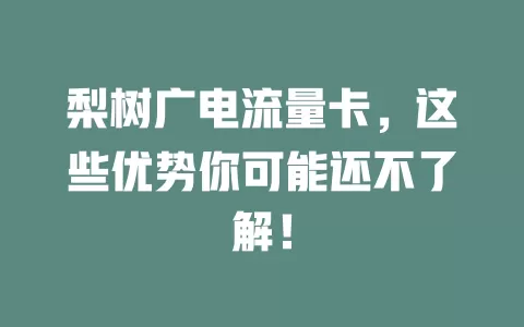 梨树广电流量卡，这些优势你可能还不了解！