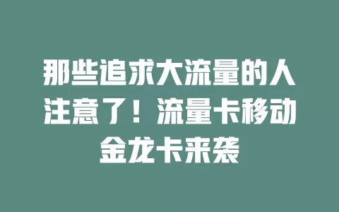 那些追求大流量的人注意了！流量卡移动金龙卡来袭
