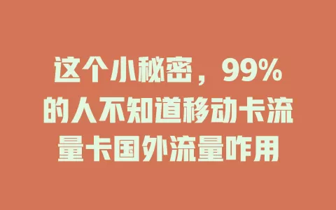 这个小秘密，99%的人不知道移动卡流量卡国外流量咋用
