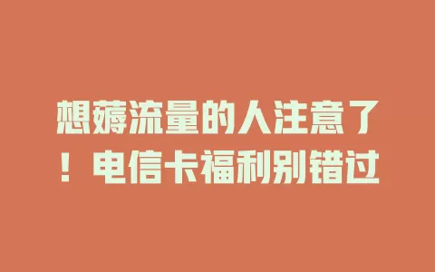 想薅流量的人注意了！电信卡福利别错过