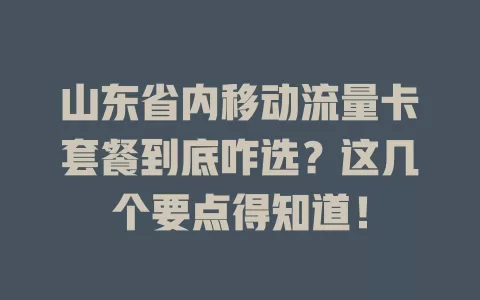 山东省内移动流量卡套餐到底咋选？这几个要点得知道！