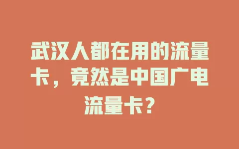 武汉人都在用的流量卡，竟然是中国广电流量卡？