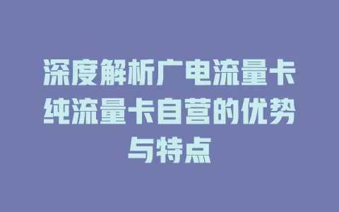 深度解析广电流量卡纯流量卡自营的优势与特点