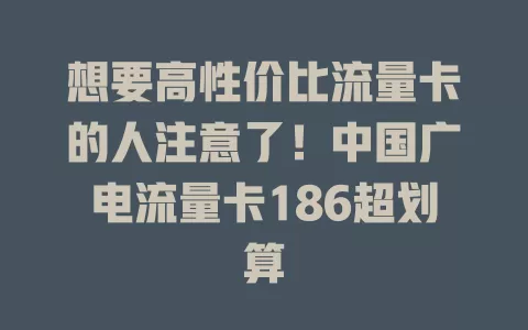想要高性价比流量卡的人注意了！中国广电流量卡186超划算