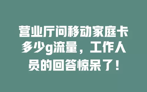 营业厅问移动家庭卡多少g流量，工作人员的回答惊呆了！