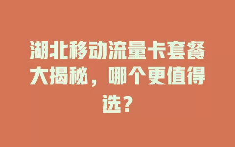 湖北移动流量卡套餐大揭秘，哪个更值得选？