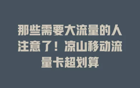 那些需要大流量的人注意了！凉山移动流量卡超划算