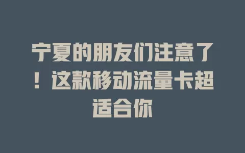 宁夏的朋友们注意了！这款移动流量卡超适合你