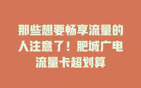 那些想要畅享流量的人注意了！肥城广电流量卡超划算