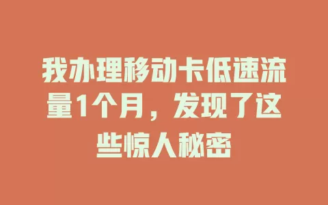 我办理移动卡低速流量1个月，发现了这些惊人秘密