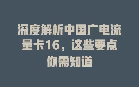 深度解析中国广电流量卡16，这些要点你需知道