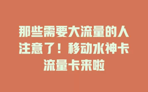 那些需要大流量的人注意了！移动水神卡流量卡来啦