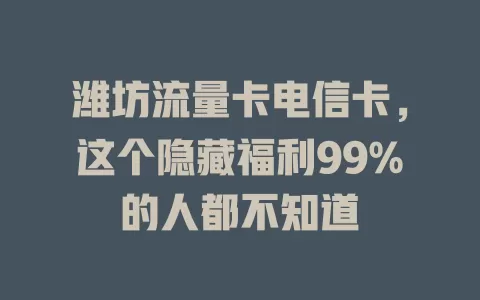 潍坊流量卡电信卡，这个隐藏福利99%的人都不知道