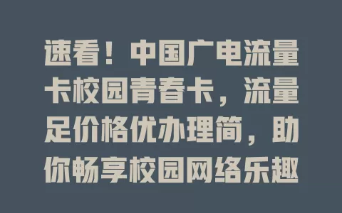速看！中国广电流量卡校园青春卡，流量足价格优办理简，助你畅享校园网络乐趣