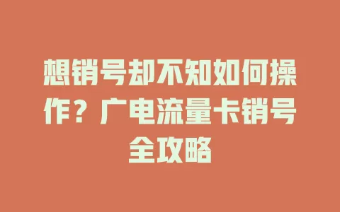 想销号却不知如何操作？广电流量卡销号全攻略