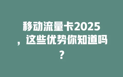 移动流量卡2025，这些优势你知道吗？