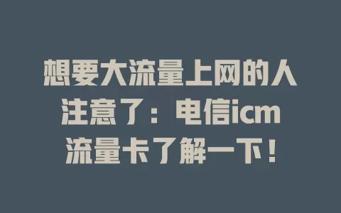 想要大流量上网的人注意了：电信icm流量卡了解一下！