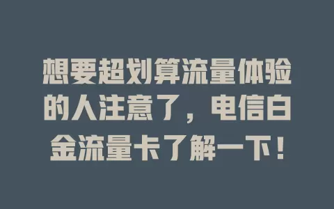 想要超划算流量体验的人注意了，电信白金流量卡了解一下！