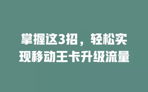 掌握这3招，轻松实现移动王卡升级流量
