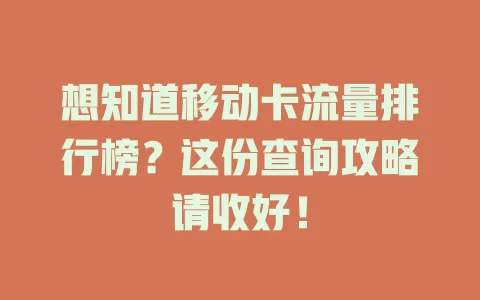 想知道移动卡流量排行榜？这份查询攻略请收好！
