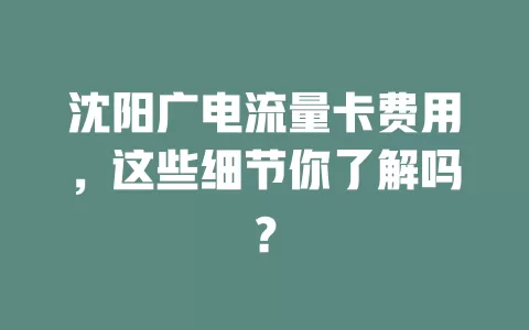 沈阳广电流量卡费用，这些细节你了解吗？
