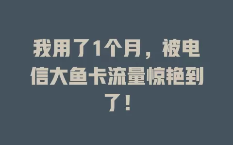 我用了1个月，被电信大鱼卡流量惊艳到了！