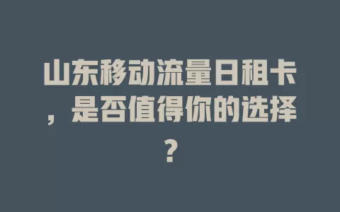 山东移动流量日租卡，是否值得你的选择？