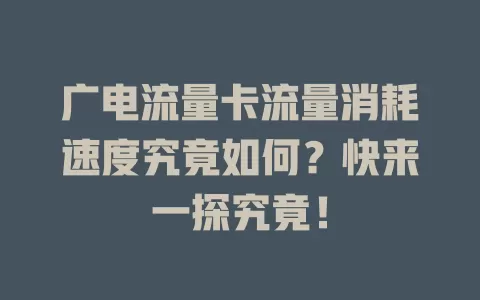 广电流量卡流量消耗速度究竟如何？快来一探究竟！