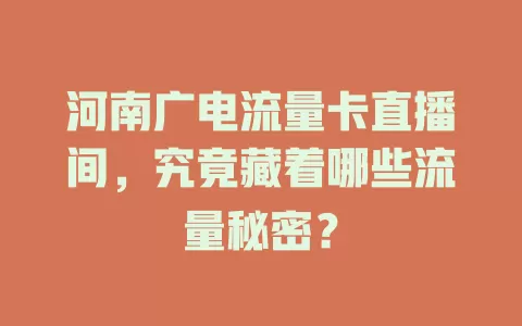 河南广电流量卡直播间，究竟藏着哪些流量秘密？