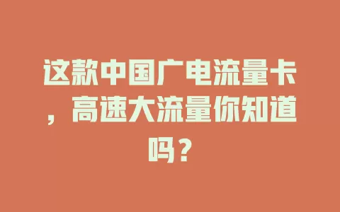 这款中国广电流量卡，高速大流量你知道吗？