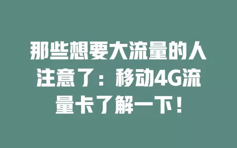 那些想要大流量的人注意了：移动4G流量卡了解一下！