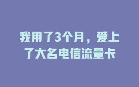 我用了3个月，爱上了大名电信流量卡